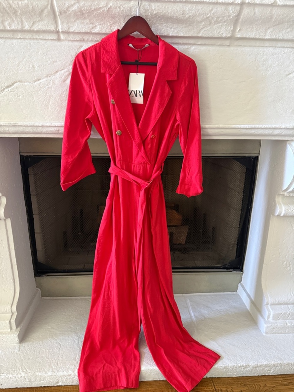 Zara Bright Red Double-Breasted Belted Jumpsuit